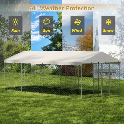 Large Outdoor Dog Kennel with Canopy – 10x20 Ft, Galvanized Steel, 18 Ground Stakes, Silver – view 5