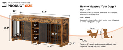 Large Wooden Double Dog Crate Furniture – Storage Cabinet, Drawers, Shelves, Antique Brown – view 4