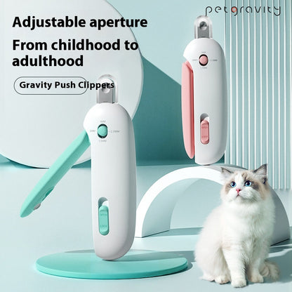 Push-Style Cat Nail Clippers – Compact Press-Down Trimmer, 4.6 in Long, Blue or Pink