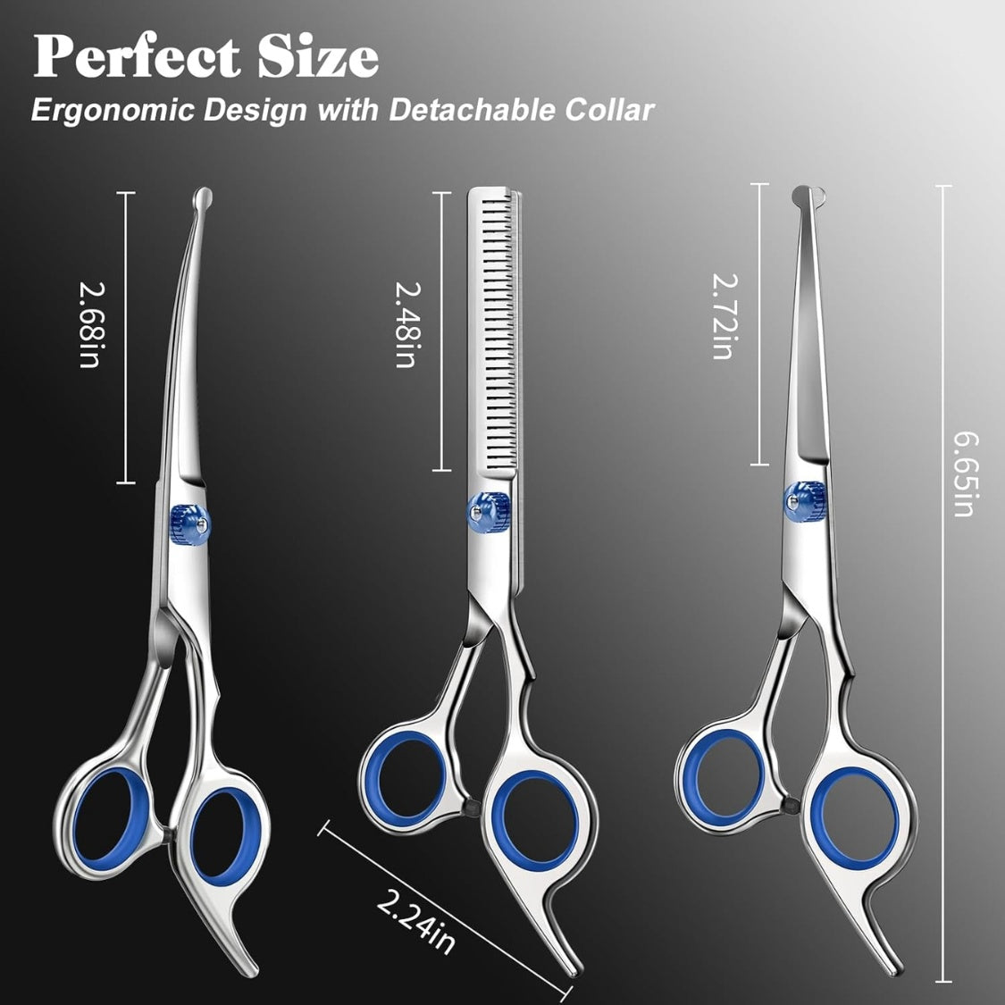 4-in-1 Dog and Cat Grooming Scissors Kit – Round-Tip Straight, Curved and Thinning Shears with Comb – view 7