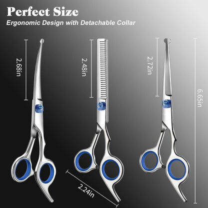 4-in-1 Dog and Cat Grooming Scissors Kit – Round-Tip Straight, Curved and Thinning Shears with Comb – view 7