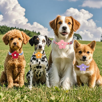 Flower Dog Collar with Bell – Cute Floral Cotton Collar for Small Girl Dogs, Adjustable, Pink – view 4