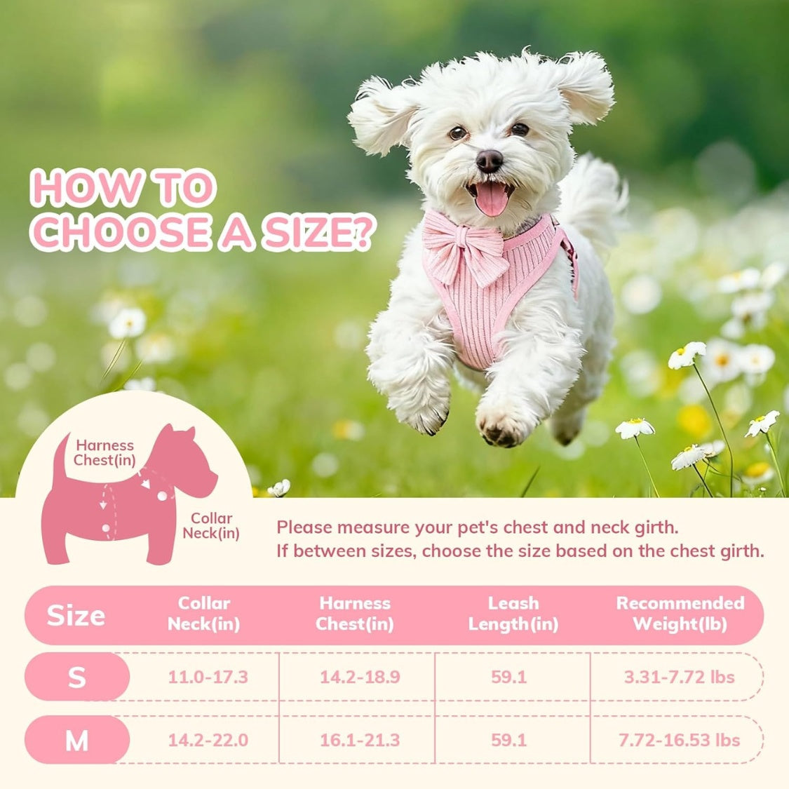 Small Dog Harness, Collar &amp; Leash Set with Bow Tie – No-Pull Breathable Cotton, Adjustable, Pink – view 3
