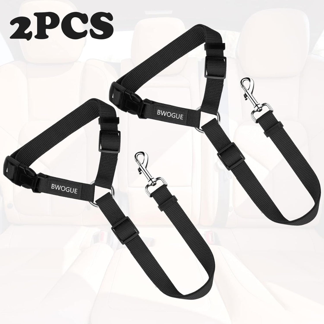 Dog Car Seat Belt Headrest Restraint 2-Pack – Adjustable 18–30 in Nylon Safety Leads, Black – view 3