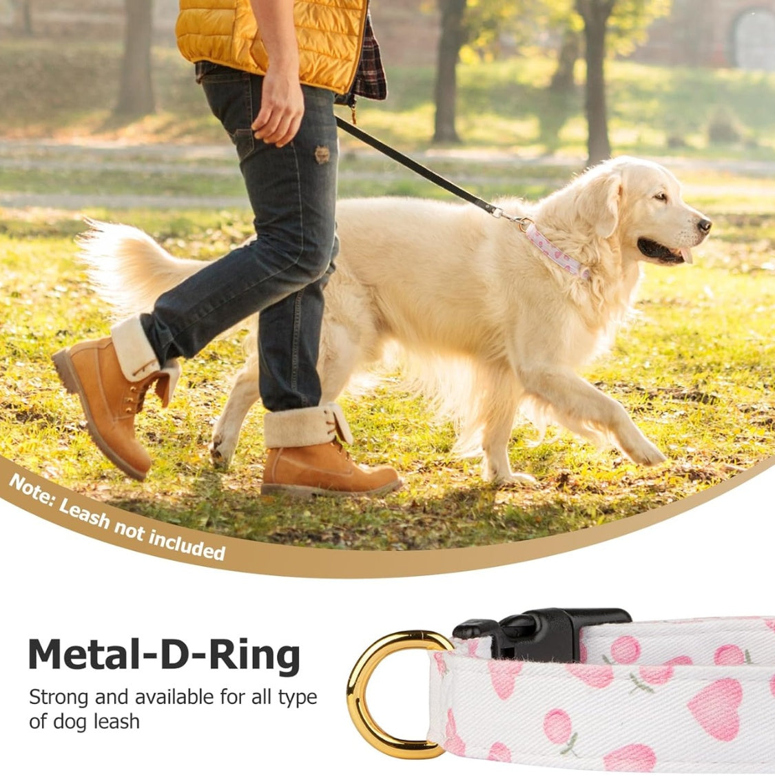 Pink Heart Dog Collar with Pendant – Soft Cotton Adjustable Collar for Dogs &amp; Puppies, White &amp; Pink – view 6