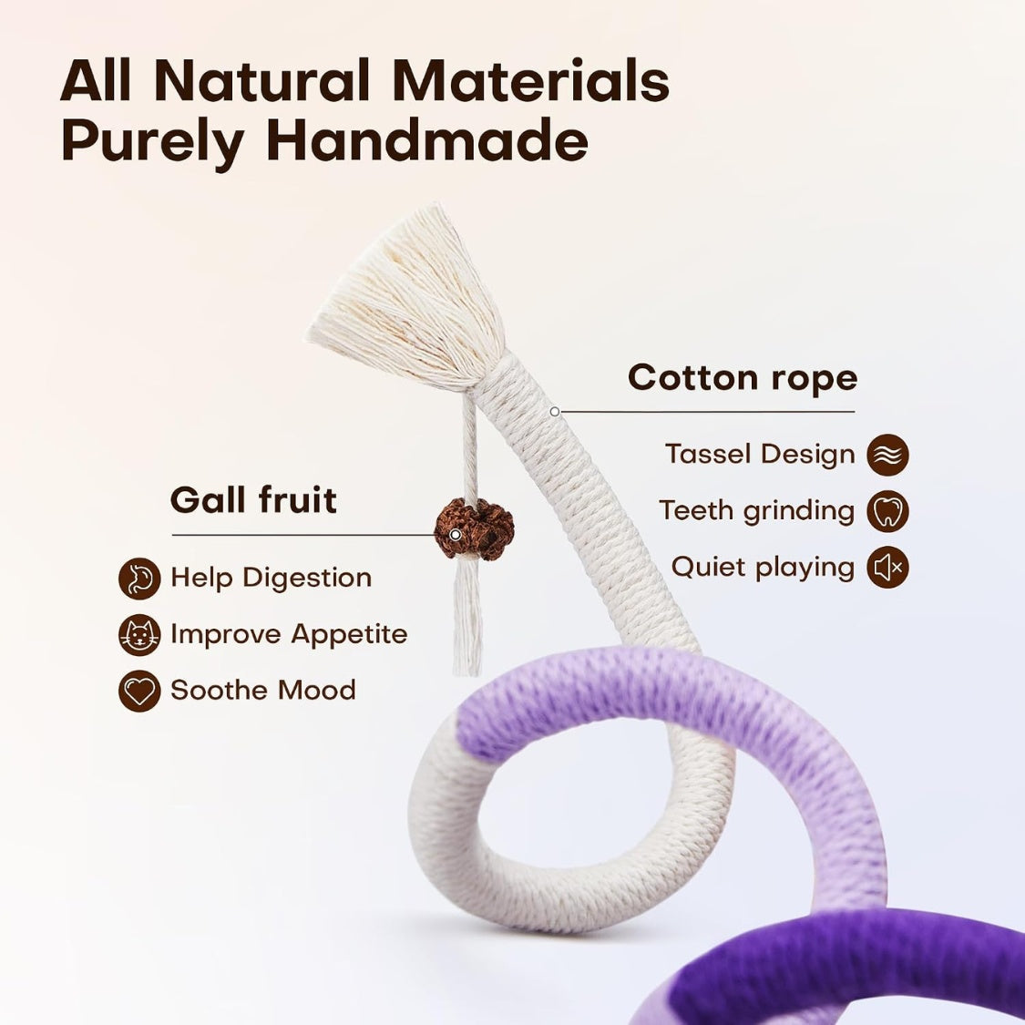 Cat Chew Rope Toys 3-Piece Set with Refillable Catnip Bag, Cotton Rope with Tassels – view 2