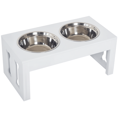 23 in Modern Raised Dog Bowl Stand with 2 Stainless Steel Bowls, Wooden Feeding Station, White – view 9