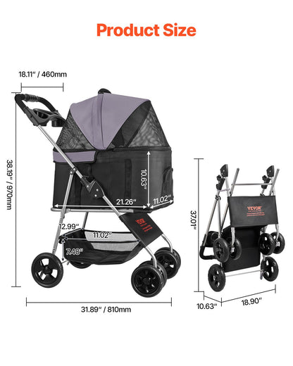 Foldable Dog Stroller with Detachable Car Seat Carrier – 4-Wheel Pet Stroller Up to 35 lbs – view 2