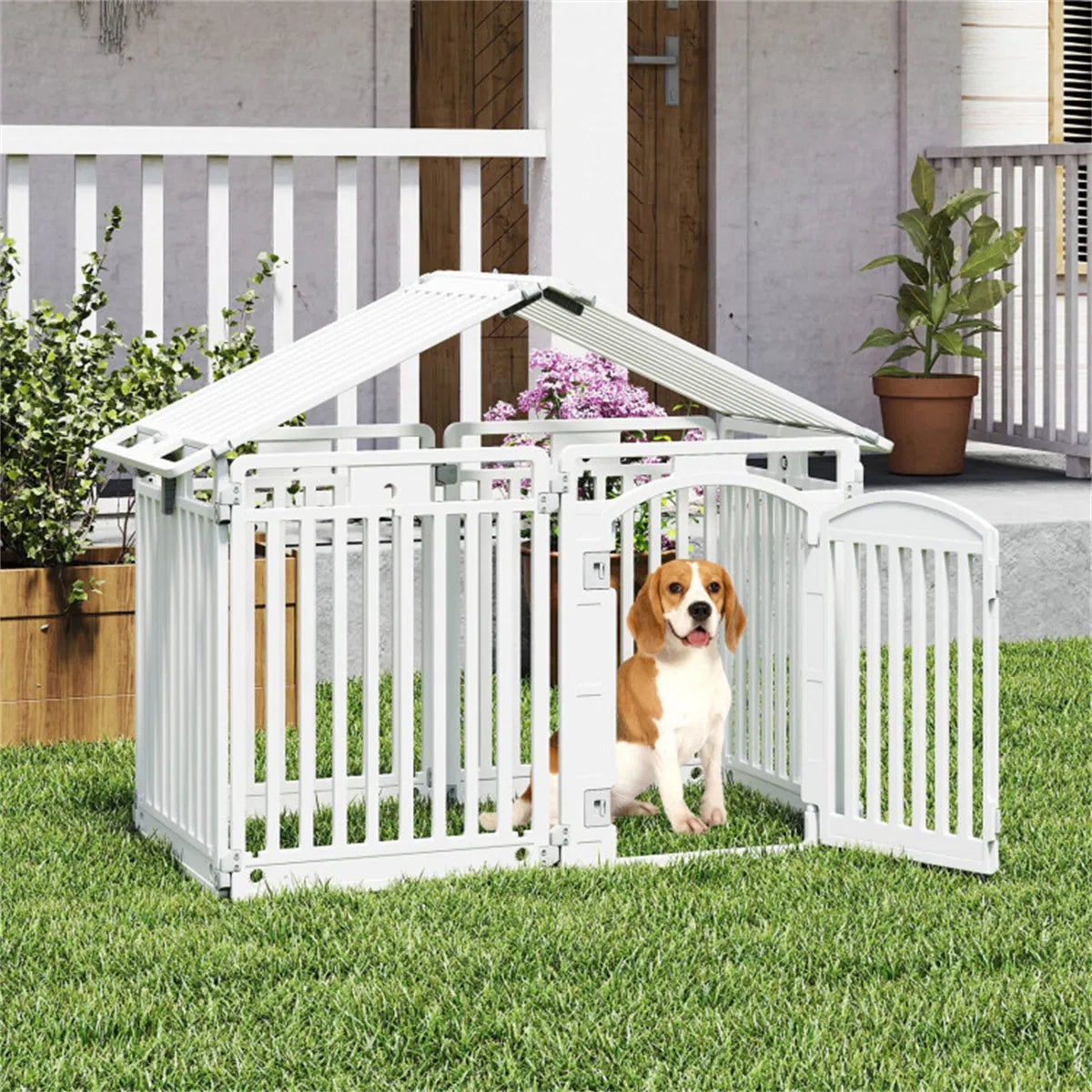 8-Panel Plastic Dog Playpen – White, 50 x 50 x 32 in, Lockable Door, Multiple Shapes – view 9