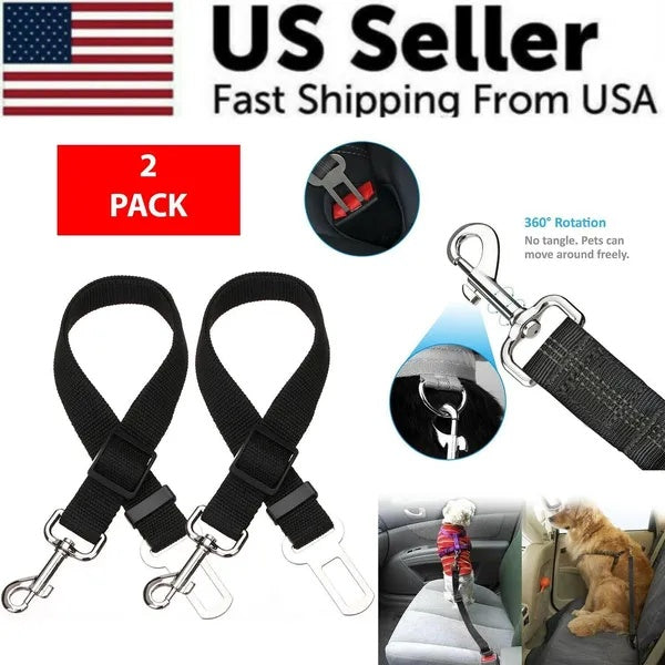 Dog Car Seat Belt 2-Pack – Adjustable Nylon Pet Safety Belt for Dogs &amp; Cats, 16.9–27.2 in, Black