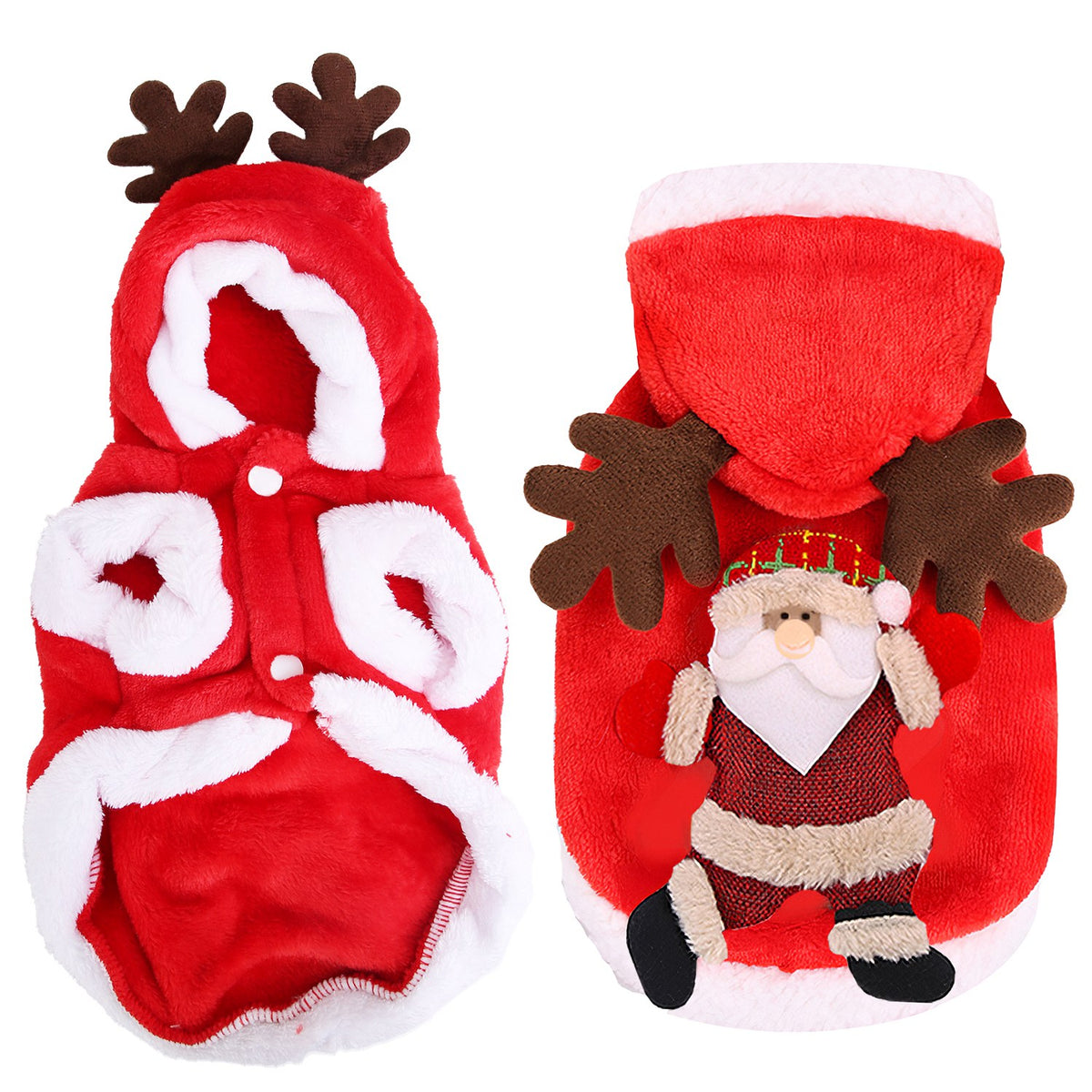 Santa Claus Christmas Pet Costume with 3D Reindeer Antlers for Small Dogs &amp; Cats, Red – view 3