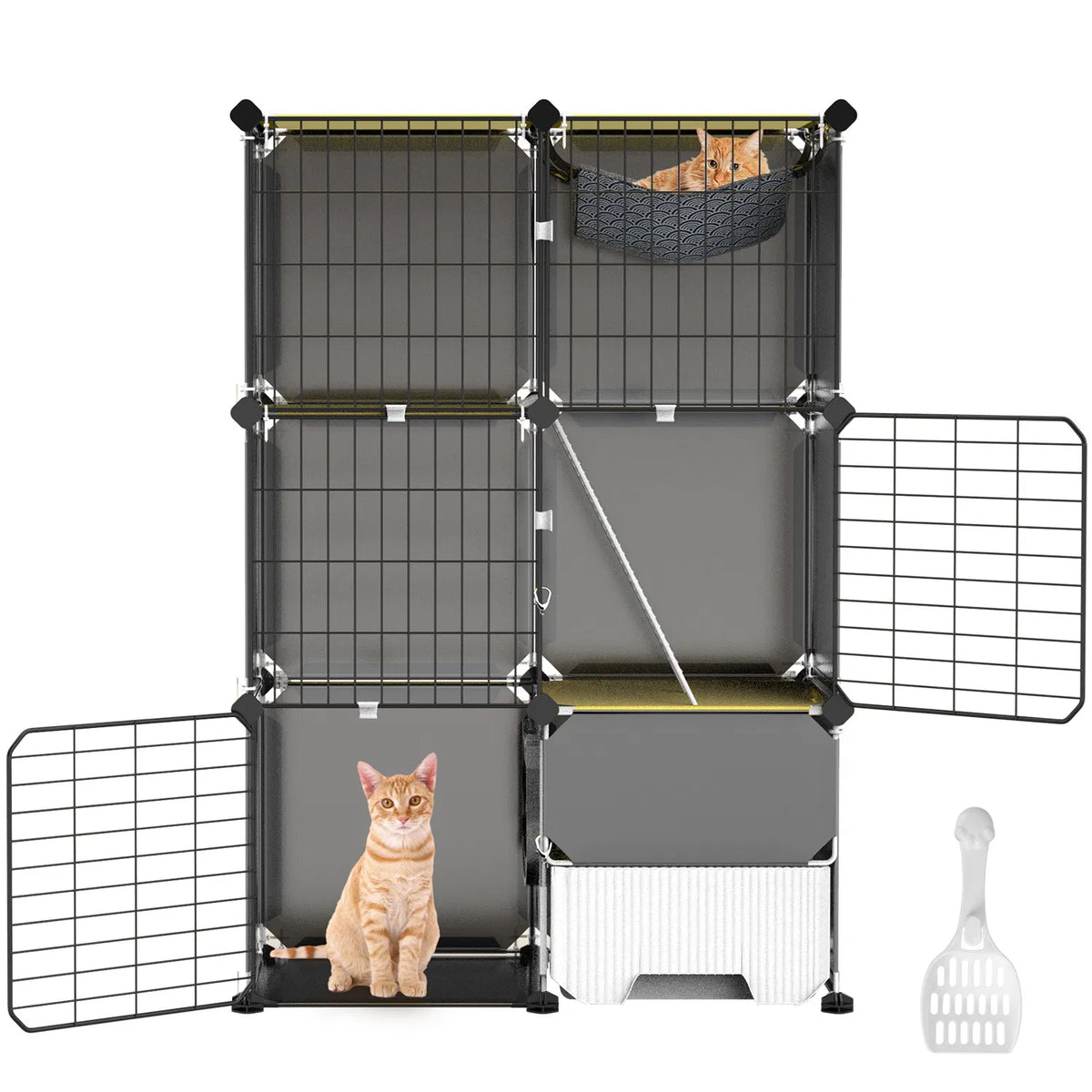 3-Tier Indoor Cat Cage with Pull-Out Litter Drawer, Ladder &amp; Reversible Hammock – view 6