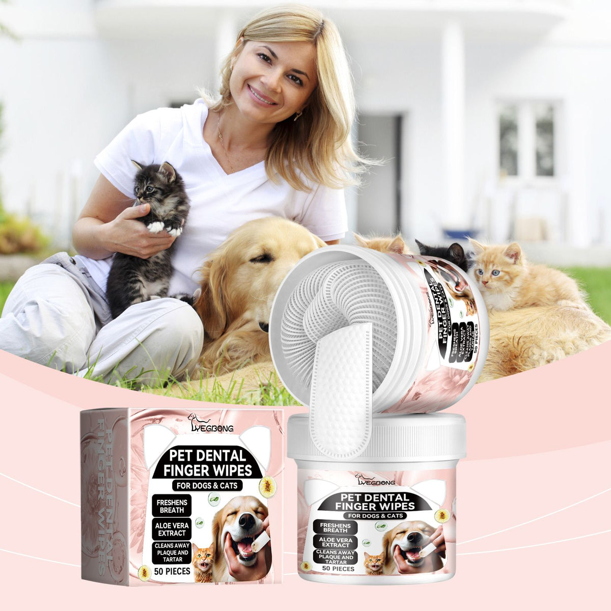 Disposable Pet Dental Finger Wipes – 50 Pre-Moistened Finger Sleeves for Dogs &amp; Cats – view 6