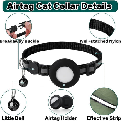 Breakaway Cat Collar with Tracker Holder – Reflective Nylon, Waterproof Case, Adjustable 8.7–13.8 in, Black – view 3