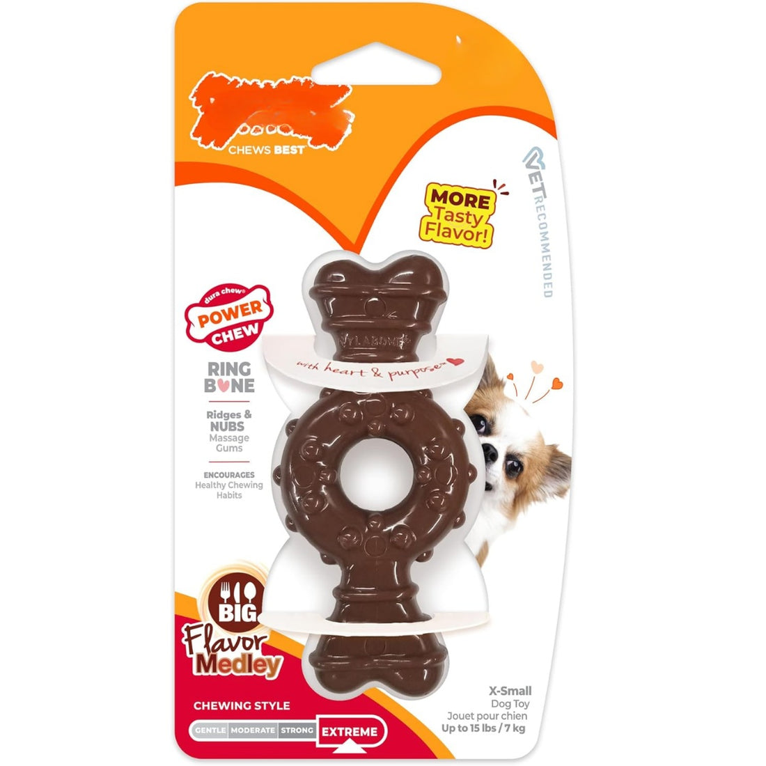 Nylon Ring Bone Dog Chew Toy, Flavored, Extra Small for Dogs up to 15 lbs