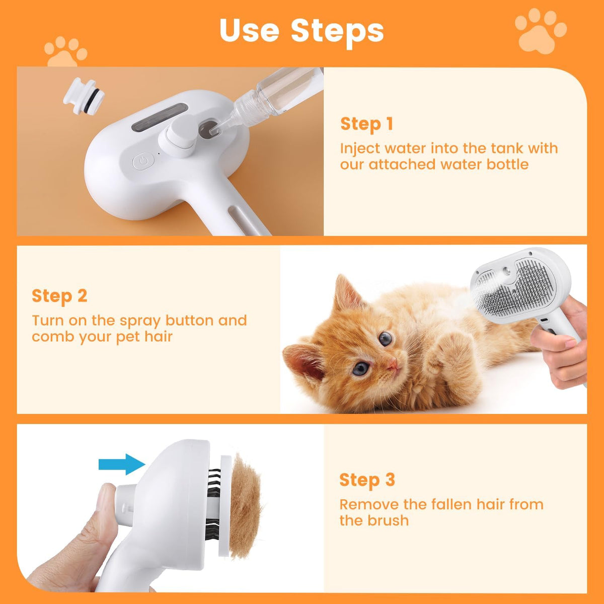 3-in-1 Pet Steam Brush – Water Mist Spray Grooming Brush with Self-Cleaning Release Button – view 6