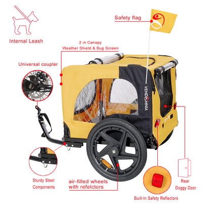 2-in-1 Dog Bike Trailer &amp; Stroller – Heavy-Duty Foldable Pet Carrier with 16" Wheels, Yellow – view 3