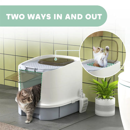 Enclosed Cat Litter Box with Drawer – Top Exit, Scoop &amp; 2 Deodorizing Bags, for Cats Under 10 lbs