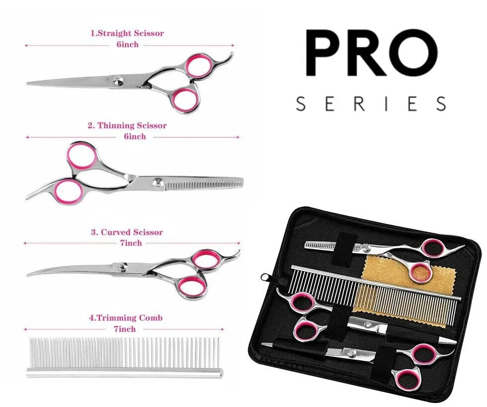 Pet Grooming Scissors Kit – Straight, Curved and Thinning Shears with Comb and Zippered Case – view 2