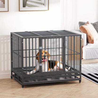 43 in Heavy-Duty Dog Crate with Locking Wheels – Double Door, Removable Tray – view 8