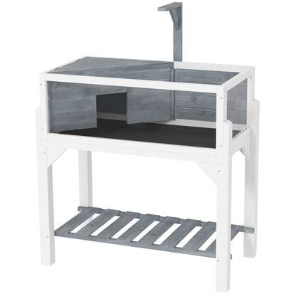 Fir Wood Tortoise House with Basking Room – Clear Panels, Lamp Holder &amp; Tray, Gray &amp; White – view 2