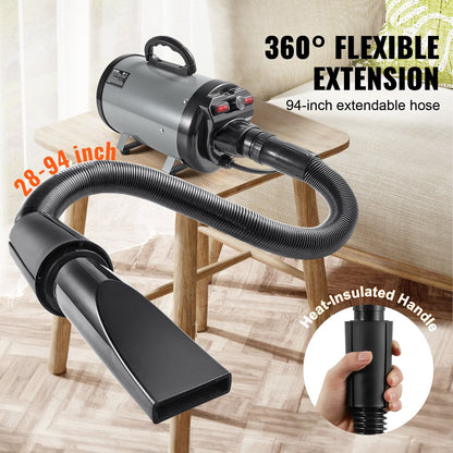 High-Velocity Dog Blow Dryer – 2800 W with Adjustable Heat &amp; Speed, 4 Nozzles, Gray &amp; Black – view 5