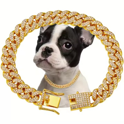 Rhinestone Dog Chain Collar – Sparkling Alloy Choker Necklace for Dogs &amp; Cats, Gold or Silver, Sizes S–3XL – view 3
