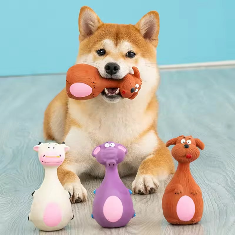 Latex Animal-Shaped Squeaky Dog Chew Toys 4-Piece Set for Puppies and Small Dogs