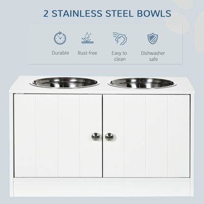 Elevated Dog Bowl Stand with 44 L Storage Cabinet &amp; 2 Stainless Steel Bowls for Large Dogs, White – view 4