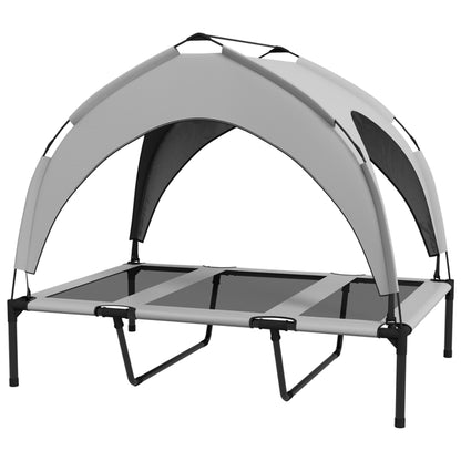 Elevated Cooling Dog Cot with Canopy – Breathable Mesh Bed for Large Dogs up to 66 lbs, Light Gray – view 6