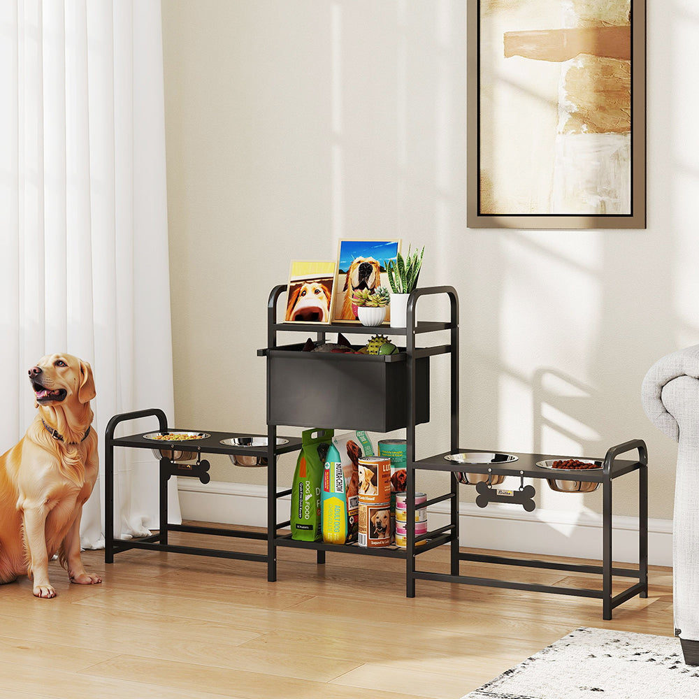 Adjustable Elevated Dog Feeding Station with 4 Stainless Steel Bowls, Drawer &amp; Shelves – view 8