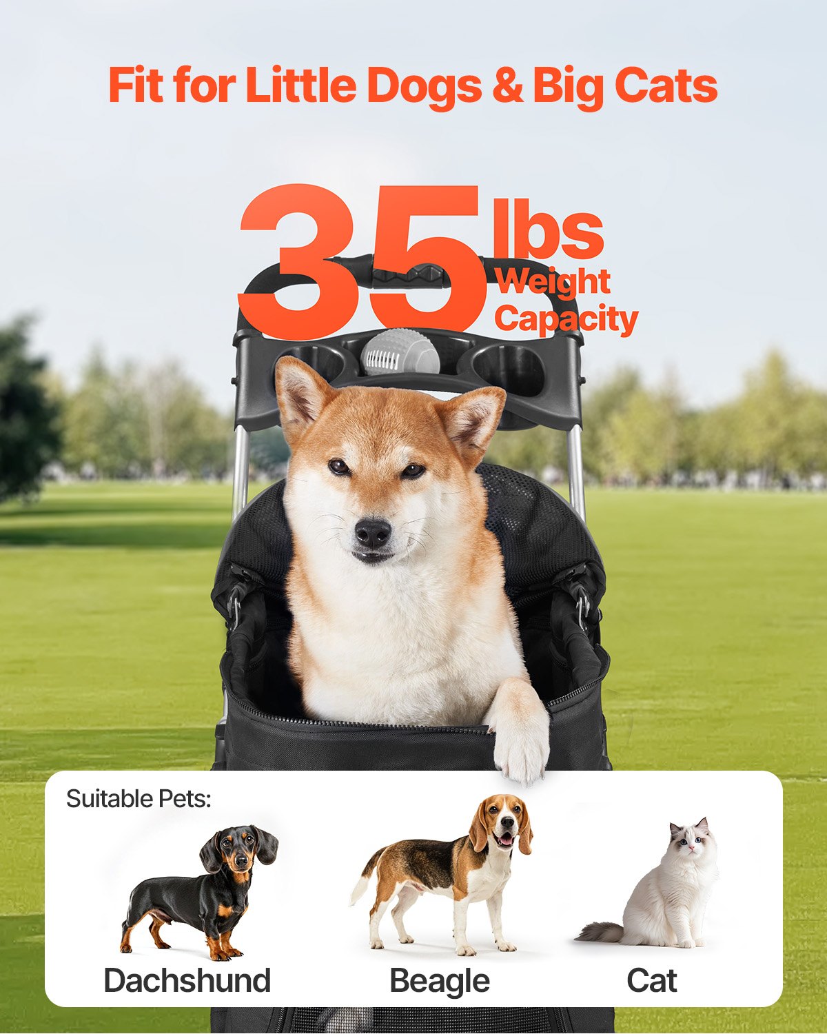Foldable Dog Stroller with Detachable Car Seat Carrier – 4-Wheel Pet Stroller Up to 35 lbs – view 4