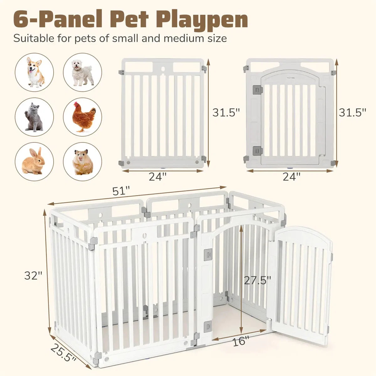 6-Panel Plastic Dog Playpen – 32 in High, Lockable Door, Indoor &amp; Outdoor, Foldable – view 5
