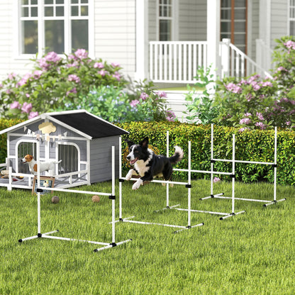 4-Piece Dog Agility Jump Set with Adjustable Height Bars, Displacing Top Bar and Carry Bag – White