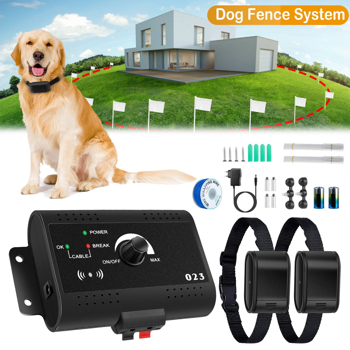 In-Ground Electric Dog Fence – Up to 1.2 Acres, Tone &amp; Static, Wire-Break Alert