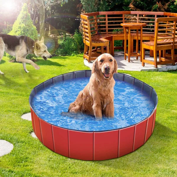 Foldable Dog Pool – No-Inflate PVC Pet Bathing Tub with Drain, 63" x 11.8", Red or Blue – view 5