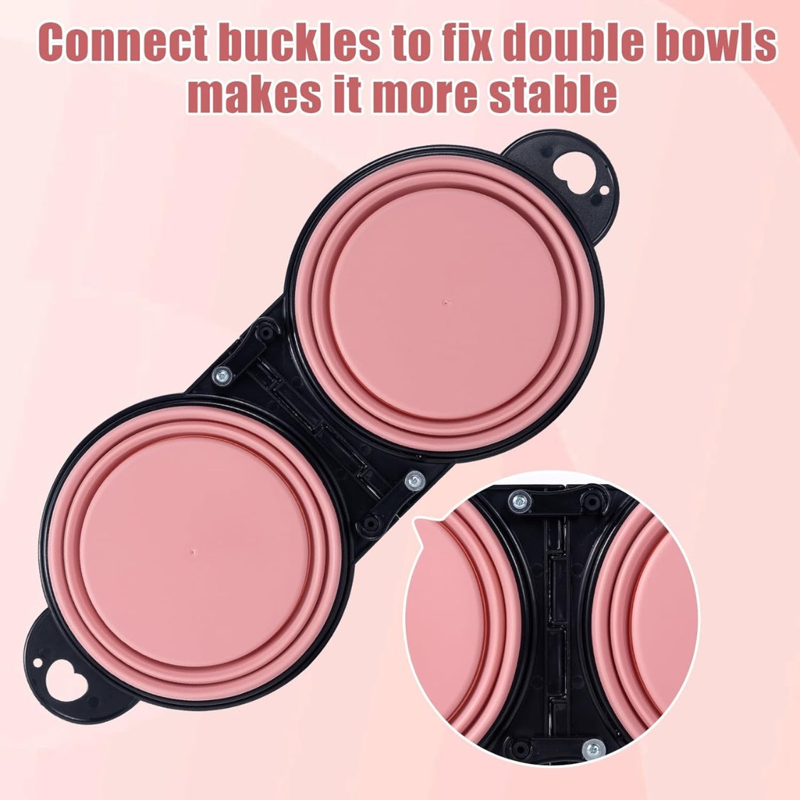 Collapsible Double Dog Travel Bowl with Lock Clips &amp; Flip-Over Fold, Pink – view 3