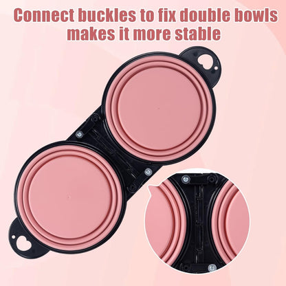 Collapsible Double Dog Travel Bowl with Lock Clips &amp; Flip-Over Fold, Pink – view 3