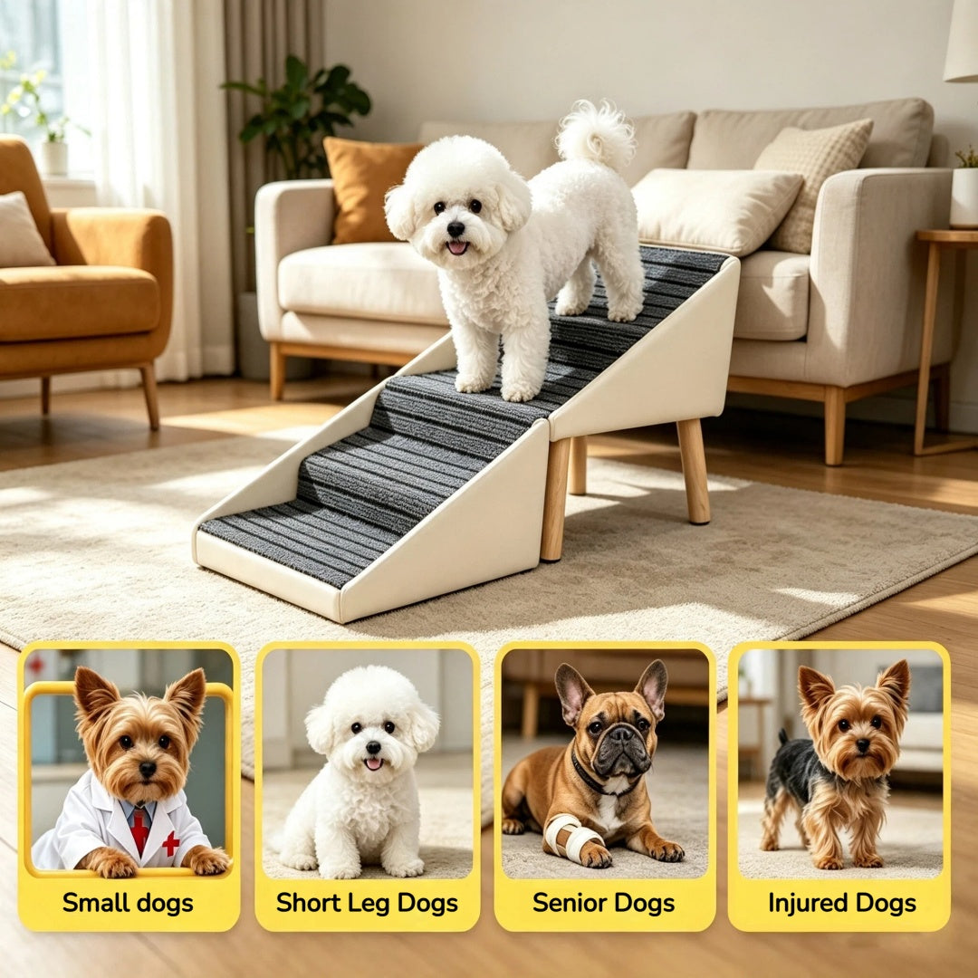 2-in-1 Foldable Dog Stairs and Ottoman – 4-Step Pet Steps for Bed and Couch, Anti-Slip, Beige – view 6