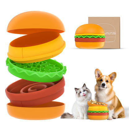 Hamburger-Shaped Multi-Layer 5-in-1 Pet Bowl Set for Cats &amp; Dogs, Orange – view 2