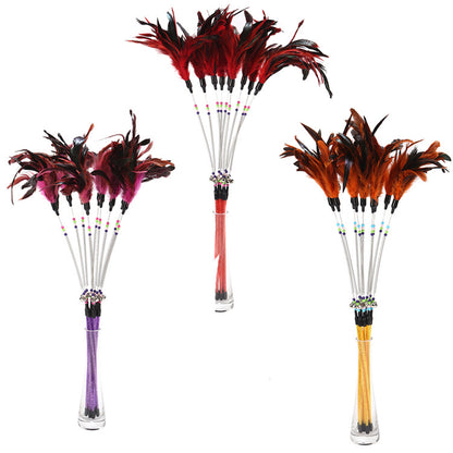 Feather Cat Wand with Spring Bell and Colored Beads – Interactive Cat Teaser Stick – view 2