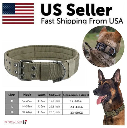 Wide Tactical Nylon Dog Collar – Heavy Duty 1.65" Width, Metal Buckle, Neoprene Lined, Brown – view 2