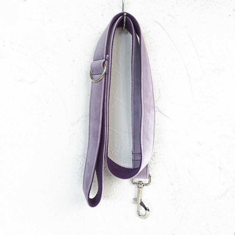 Velvet Dog Harness &amp; Leash Set – Adjustable Drawstring Harness, Collar and Leash Options, Light Purple – view 5