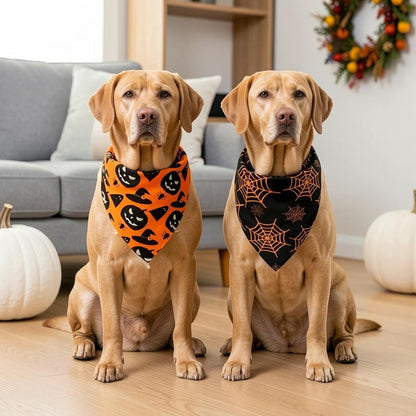 Halloween Dog Bandanas 2-Pack – Reversible Pumpkin &amp; Spider Web Scarves for Medium &amp; Large Dogs, Orange – view 5