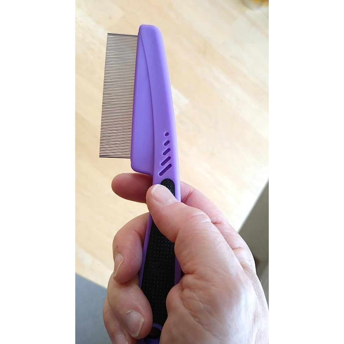 Fine Tooth Flea Comb with Rubber Handle for Dogs and Cats – Purple – view 4