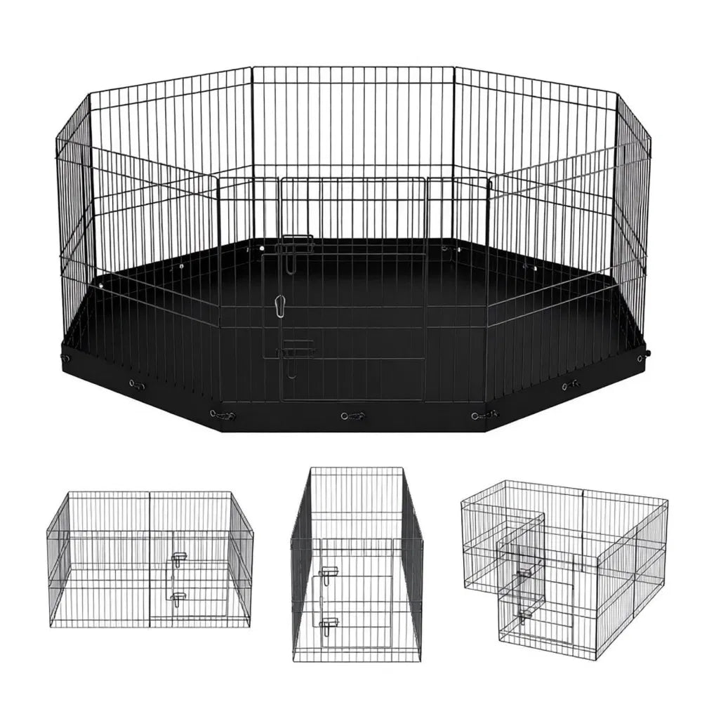 8-Panel Outdoor Dog Playpen with Floor Mat – 24 in, Metal – view 3