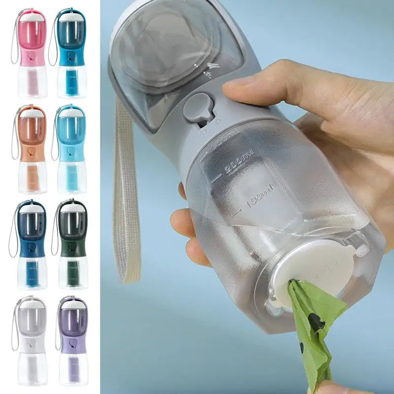3-in-1 Dog Water Bottle – Travel Cup with Food Container, Waste Bag Holder &amp; Filter, 300 ml – view 3