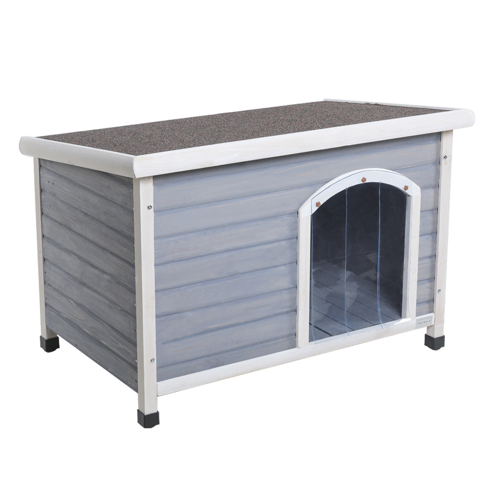 Medium Wooden Outdoor Dog House – Waterproof Asphalt Roof, Elevated Floor, Adjustable Feet, Gray – view 7