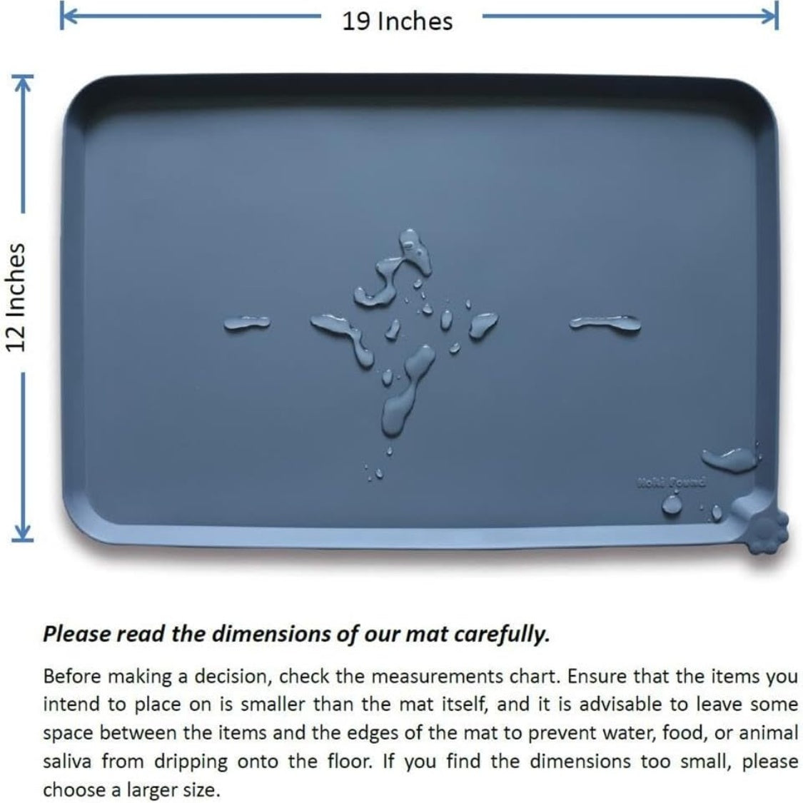 Waterproof Silicone Pet Feeding Mat with Raised Edge – 19 x 12 in, Gray – view 3