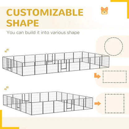 24-Panel Heavy-Duty Metal Pet Playpen – 31.5 in High, 3 Doors, Gray – view 5